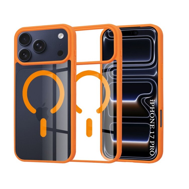 Husa Upzz® Magsafe Compatibila Cu iPhone 17 Pro, Spate Transparent, Rama Orange