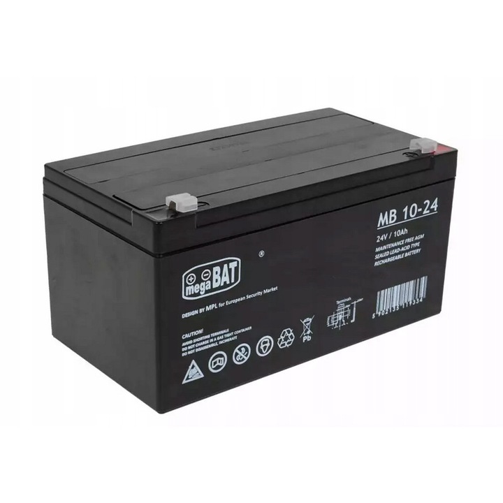 AGM akkumulátor 24V 10Ah, LEAN Toys, 18,5x9,5x10cm, elektromos járművekhez és orvosi berendezésekhez