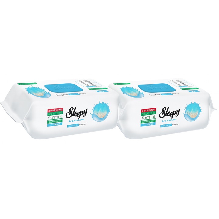 Pachet 2 X Sleepy Nature, servetele umede cu bicarbonat multisuprafete, Ocean 100 buc, 200buc