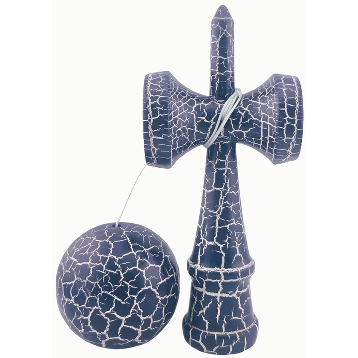 Кендама X, Оригинална, Дървена, 18 см, Игра за сръчност за млади, Модел Крак, Тъмносин - Сив