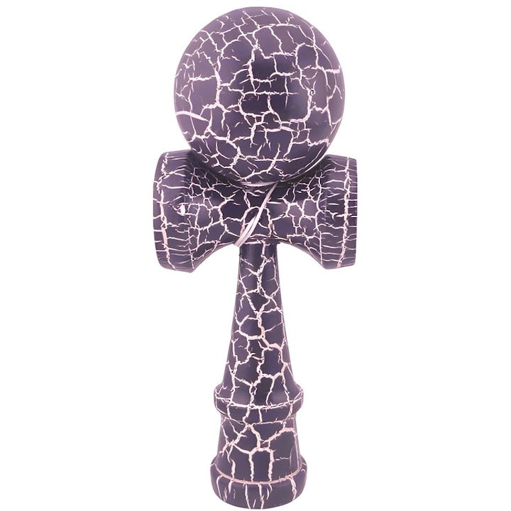 Kendama X Originala, Profesionala, Cyrax, Kendama Cracked, din Lemn – 18 cm, Crack Mov/Alb