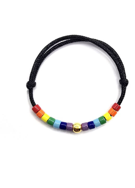 Inel ajustabil din argint 925 placat aur 24k, Lexy's Boutique, margele Miyuki, negru