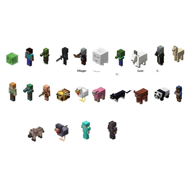 Figurine Minecraft, PMI Kids World, Set 3 buc, Zombie Villager, Steve, Cow, 7 cm