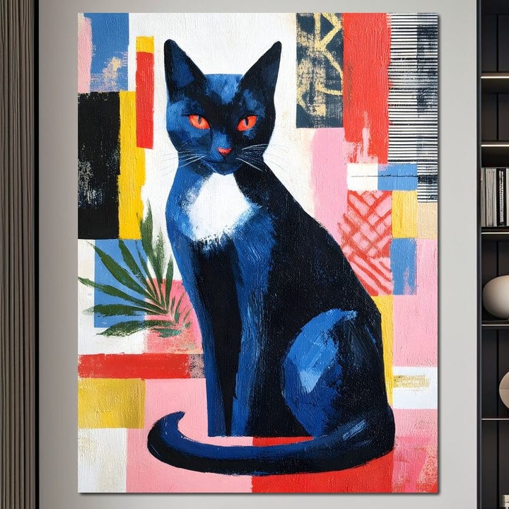 Tablou Canvas Premium, LuxCanva® M1481, Regina Noptii, 100 X 135 CM, Panza Bumbac 100% 400g/m2, Sasiu Lemn, Arta Abstracta, Modern, Privire, Mister, Pisica, Animal, Felina, Dormitor, Birou, Living, Camera Copil