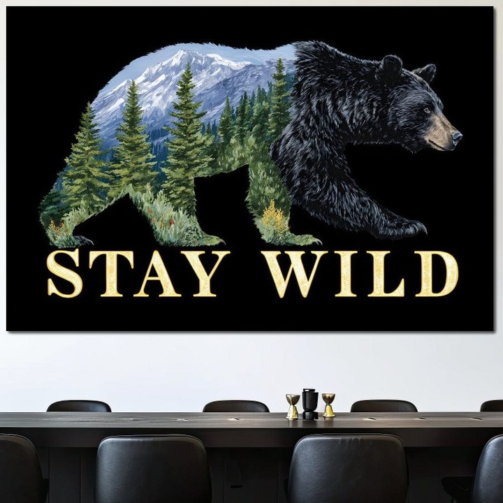 Tablou Canvas Premium, LuxCanva® M1483, In Inima Muntilor, 80 X 120 CM, Panza Bumbac 100% 400g/m2, Sasiu Lemn, Urs, Peisaj, Natura, Munti, Salbatic, Chemare, Destin, Aventura, Dormitor, Birou, Living, Camera Copil