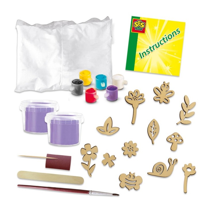 Set creativ SES - Mulaj și pictură relief botanic, 6 culori, 30x20x6cm