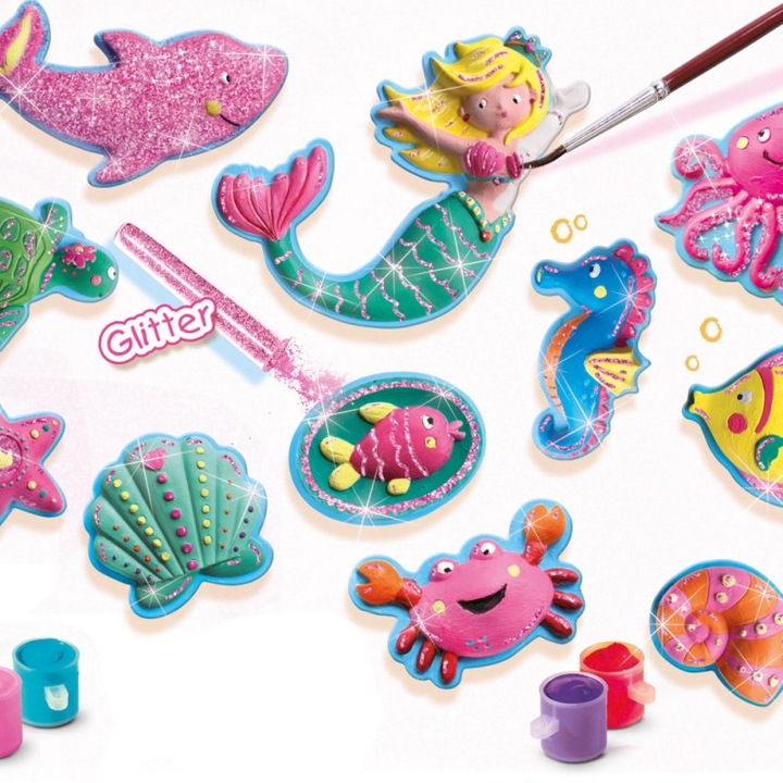 Set creativ SES, mulaj și pictură figurine ocean, 6 culori acuarele, 30x20x4cm