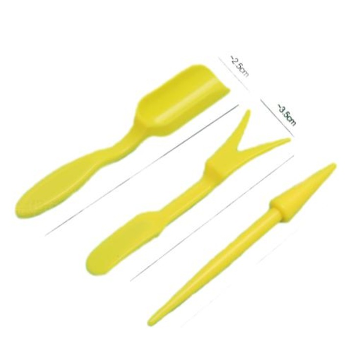 Set de 3 mini instrumente de plantare a suculentelor din plastic (culori multiple)