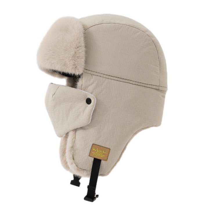 Унисекс траперска шапка с подвижна маска, кремава, размер M (56-58см)