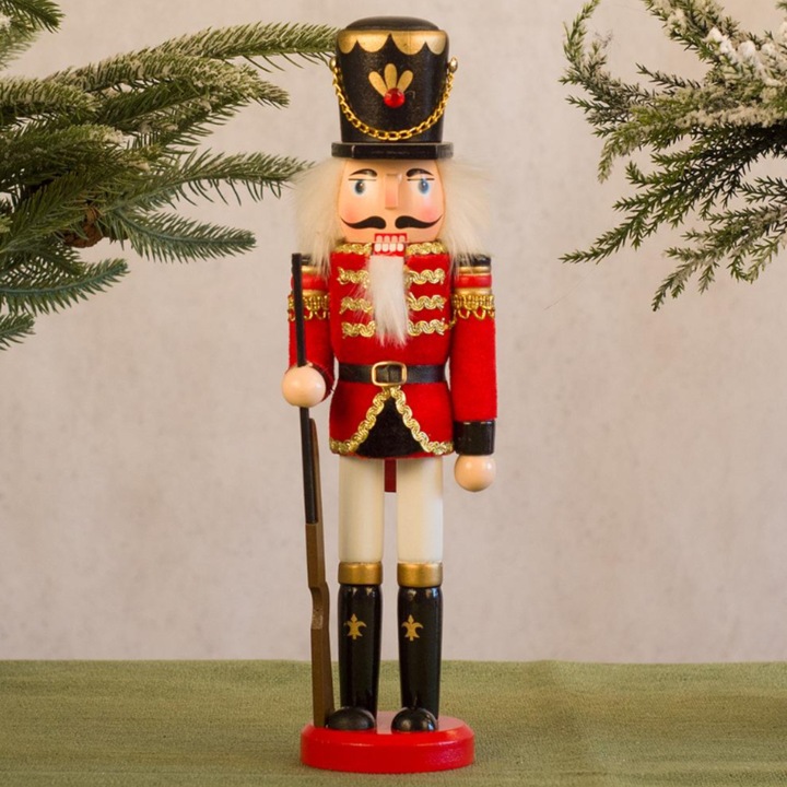 VarioShop Fából készült diótörő, karácsonyi díszfigura, sötétvörös, 31x7x7cm