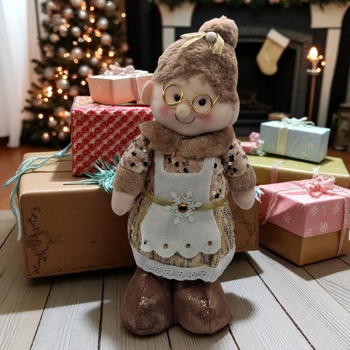 Figurina de Plus Craciunita, Vision XXI, Mrs. Claus, Auriu, 30cm