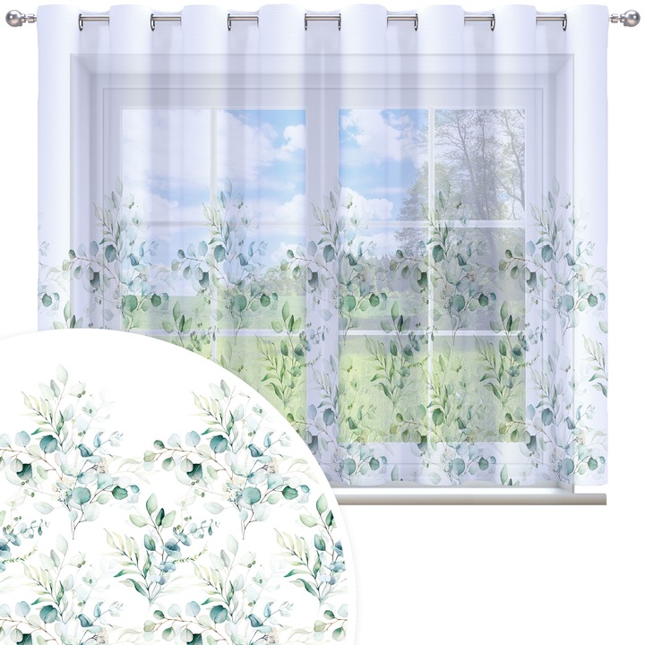 Perdea, Homeview, 300x150 cm, Multicolor, Pentru camera de zi si dormitor, Cu inele, Decorativ, Montaj usor, Poliester, Alb cu imprimeu, model 073