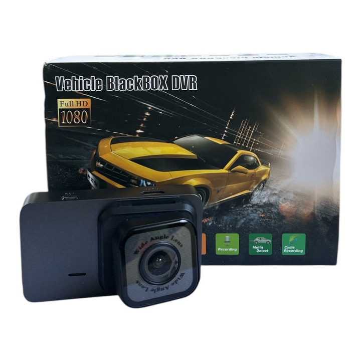 Camera auto DVR Vehicle, Full HD 1080p, unghi 170°, ecran 3.0", suport microSD 32GB, neagră