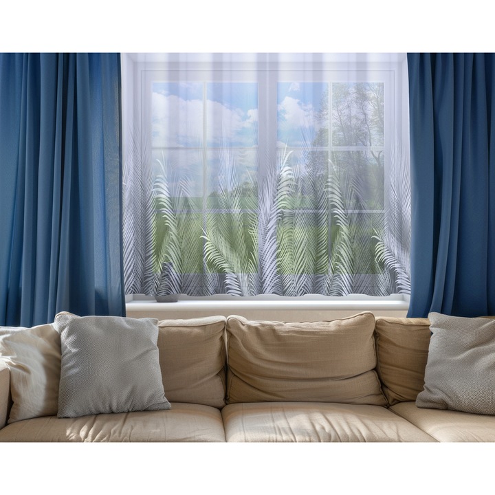 Perdea HomeView, 300x150 cm, Cu inele, Poliester, alb