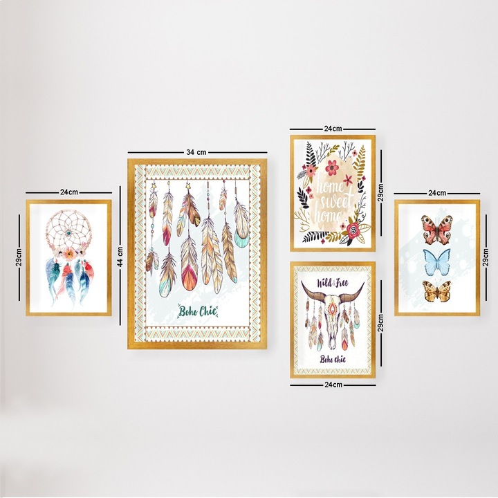 Dekoratív képek, 5 darabos készlet, Wallity, 24x29cm, 34x44cm, MDF
