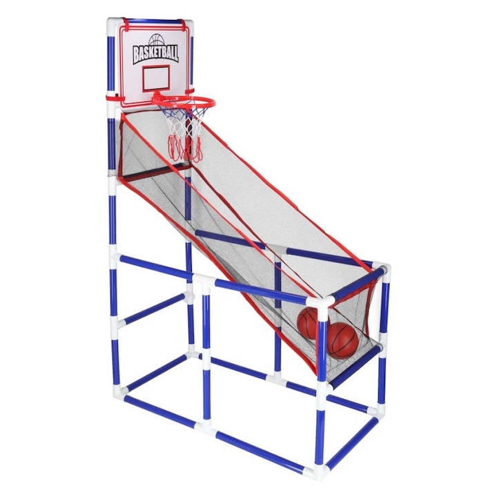 Set joc arcade de baschet copii, KIK, 2 mingi, pompa, culori diverse, 140cm