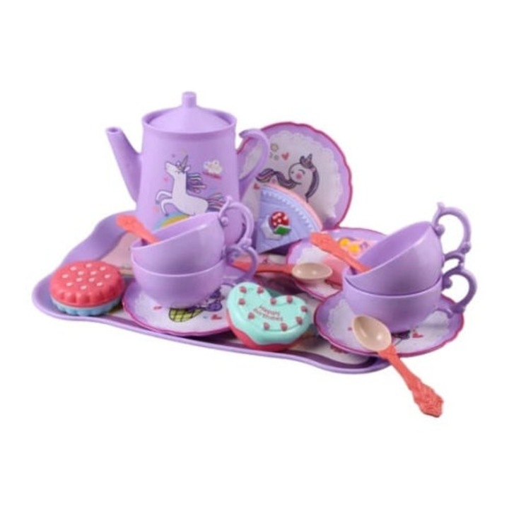 Set de ceai pentru copii, Afternoon Tea Set, 18 piese, mov, 32x22x9cm