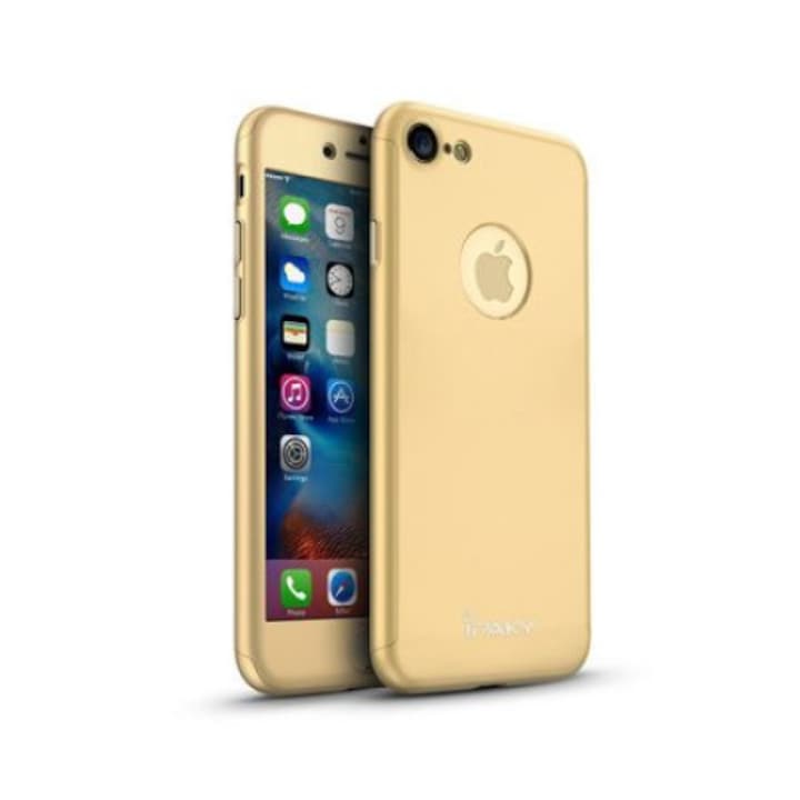 Защитен калъф за Apple iPhone 7, iPaky Pro Gold Original Case, пълно покритие 360 градуса с безплатно защитно фолио