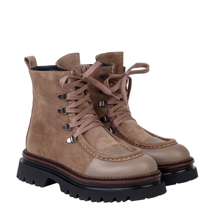 Ghete ROBERTA - piele intoarsa bej, Bej