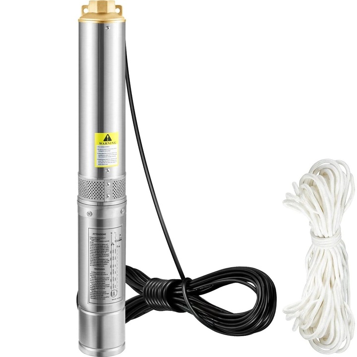 Pompa submersibila de adancime, IP68, Control incorporat, 750W, cablu alimentare 20 m, Inaltime 66 m, Debit 100 l/min, Sfoara