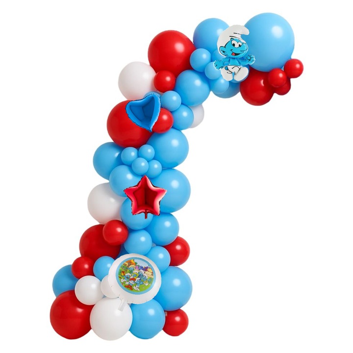 Arcada Baloane Tematica Strumfi, Balloons4party, 156 buc, Multicolor, 30 cm x 13 cm