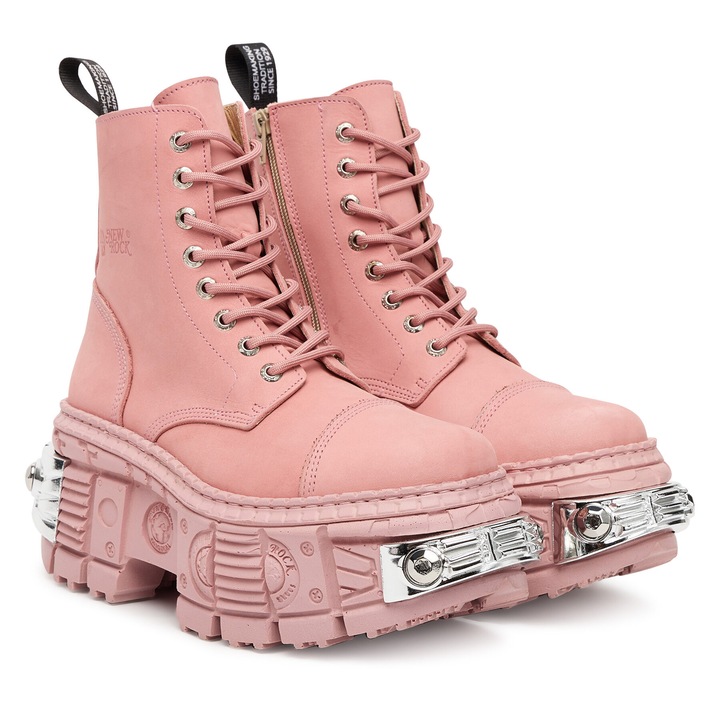 Botine dama, New Rock, piele naturala, roz
