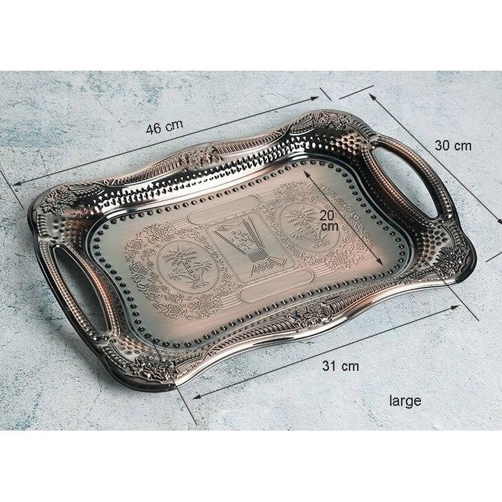 Set 3 Tavi Servire Metalice Antique Bronz, 46 x 30 cm