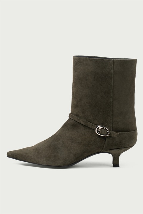 ALURA, Botine de piele intoarsa cu catarama decorativa, Verde padure