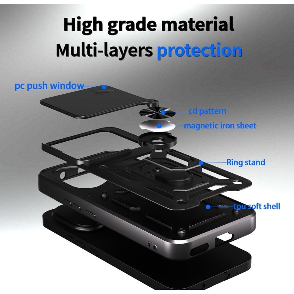 Husa pentru Xiaomi 15T Pro Ring Armor Kickstand Tough Rugged Cover cu protectie camera, negru