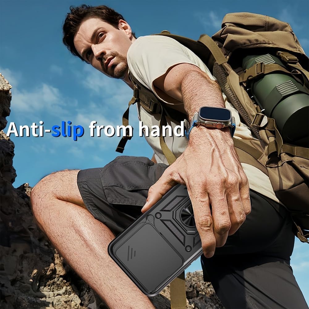 Husa pentru Xiaomi 15T Pro Ring Armor Kickstand Tough Rugged Cover cu protectie camera, negru