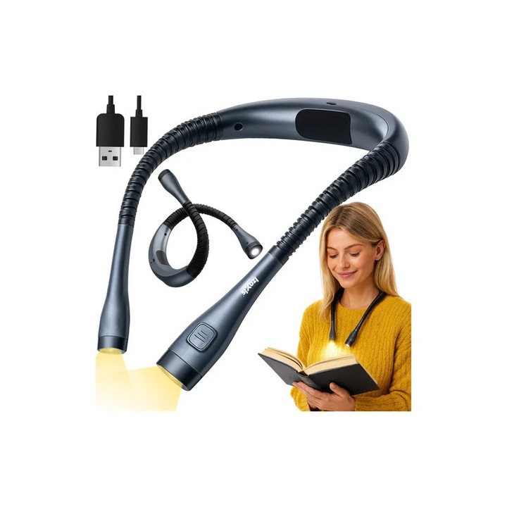Lampa de gat pentru citit, flexibila, iluminare reglabila, reincarcabila, cablu USB-C