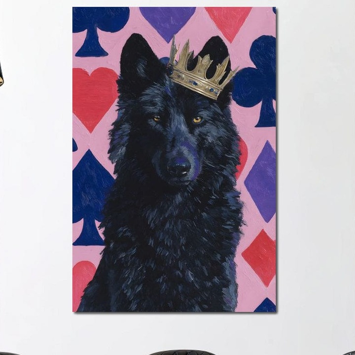 Tablou Canvas Premium, LuxCanva® M1489, Umbra Regala, 40 X 60 CM, Panza Bumbac 100% 400g/m2, Sasiu Lemn, Rege, Lup, Animal, Alfa, Coroana, Nobil, Simboluri, Dormitor, Birou, Living, Camera Copil