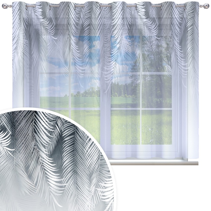 Perdea, Homeview, 300x150 cm, Multicolor, Pentru camera de zi si dormitor, Cu inele, Decorativ, Montaj usor, Poliester, Alb cu imprimeu, model 193