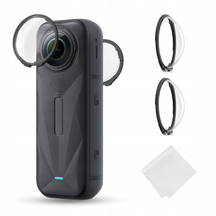 Комплект от 2 защитни калъфа, kf, за камера insta360 x5, 9h закалено стъкло, функция за интелигентно разпознаване, механизъм за заключване с завъртане, многослойно антирефлексно покритие, прозрачно, кърпа за почистване от микрофибър, оптично стъкло