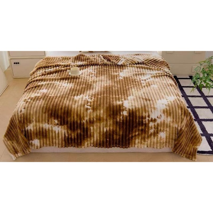 Patura pentru Pat Dublu, Cocolino, Degrade cu Dungi, 2 persoane, 200x230cm, Maro-Alb