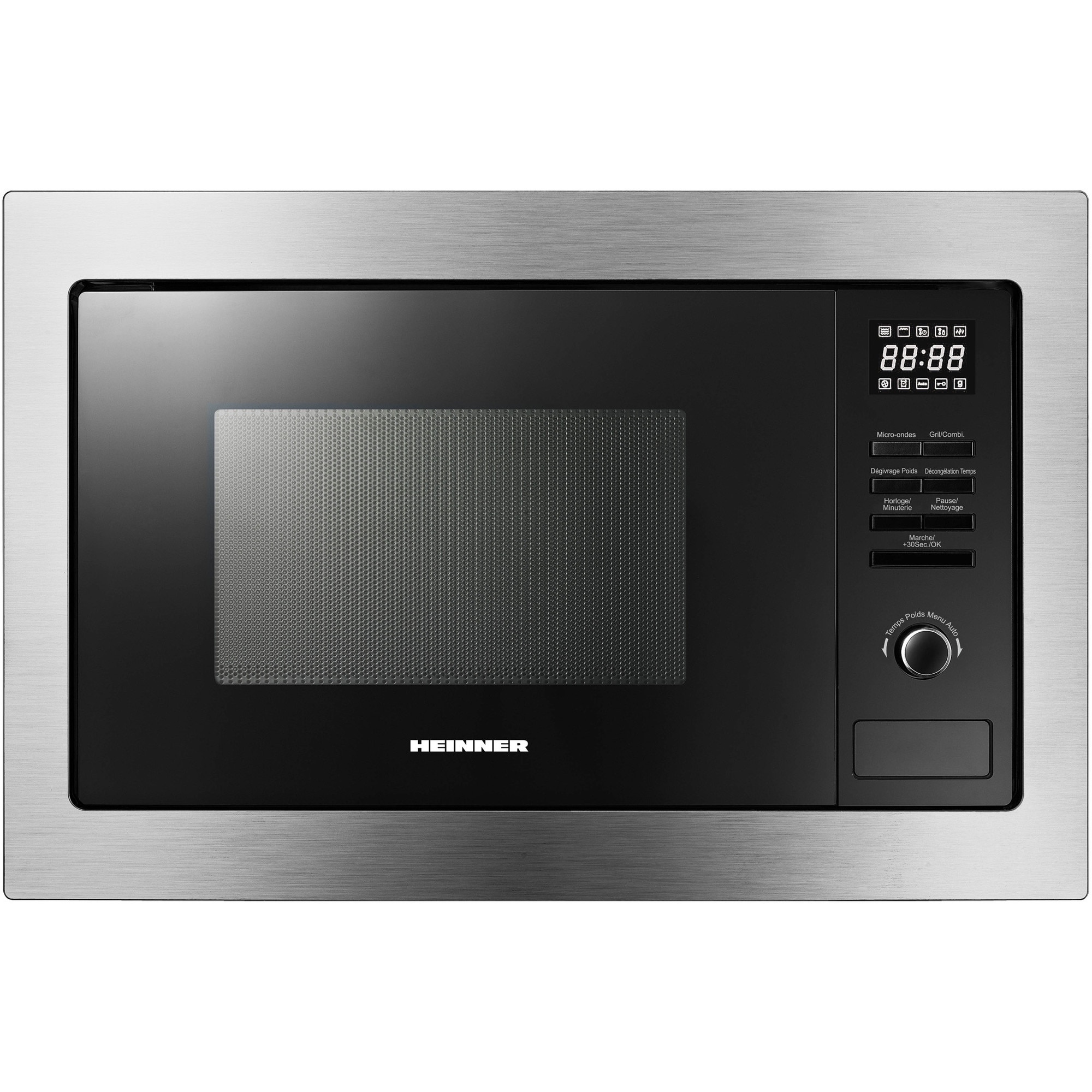Cuptor cu microunde incorporabil HEINNER HMW-MDBI25GDIX, 25L, Control digital, 900W, Putere grill 1000W, Afisaj led, Inox/Negru