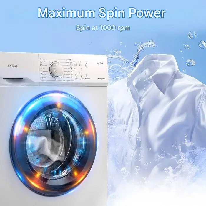Masina de spalat rufe Bomann, 6 kg, clasa A, consum redus, latime 60 cm, 16 programe automate, viteza max. 1000 rpm, temperatura reglabila, program apa rece, Child Lock, protectie preaplin, control balans, control exces spuma, sita obiecte, 1650 W, alb