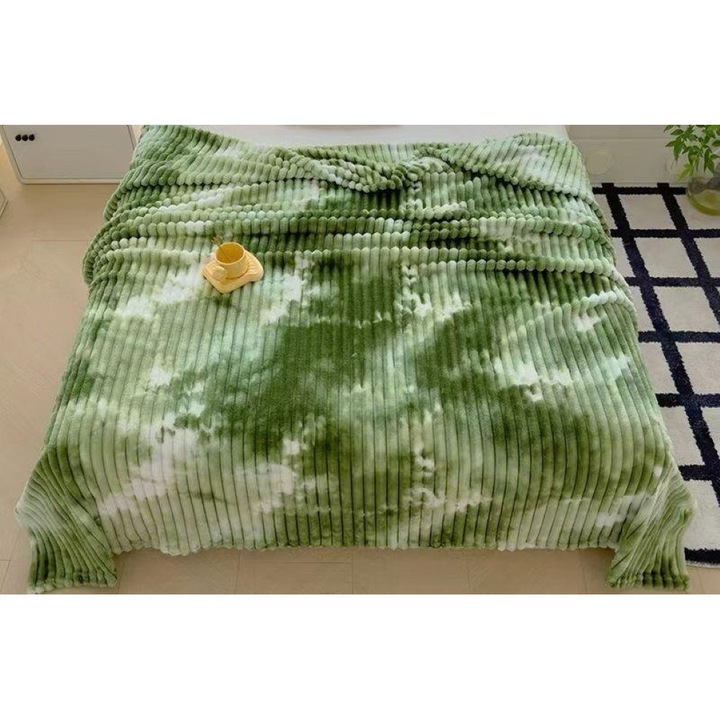 Patura pentru Pat Dublu, Cocolino, Degrade cu Dungi, 2 persoane, 200x230cm, Verde Ou de Rata-Alb