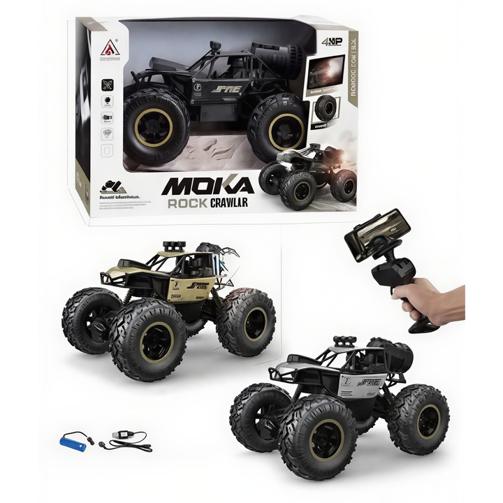 Masina cu Telecomanda Off-Road R/C, Camera Wi-Fi, Functie de Fum, 20cm, Control prin Telefon