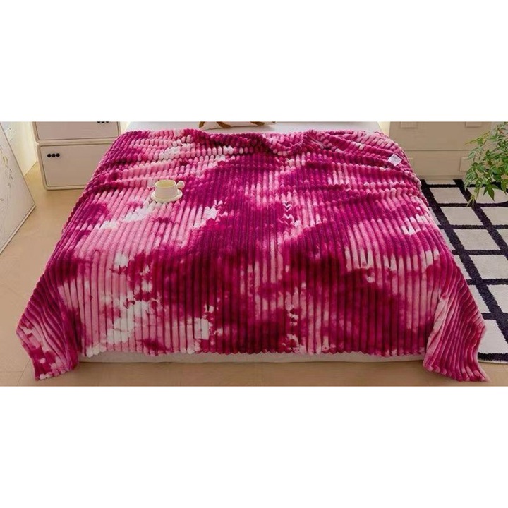 Patura pentru Pat Dublu, Cocolino, Degrade cu Dungi, 2 persoane, 200x230cm, Fucsia-Alb