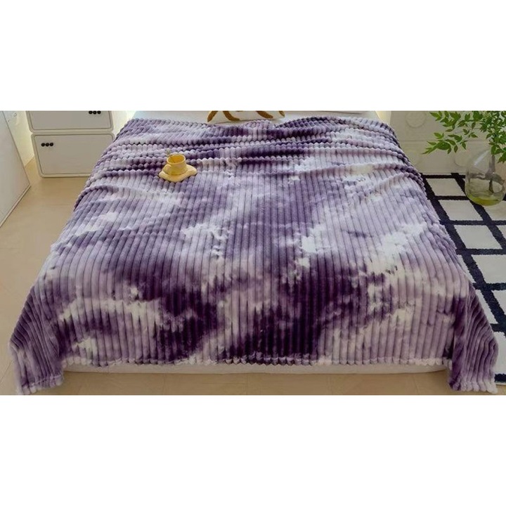 Patura pentru Pat Dublu, Cocolino, Degrade cu Dungi, 2 persoane, 200x230cm, Mov-Alb