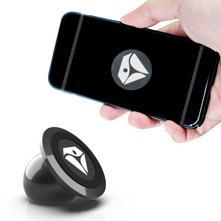 Suport magnetic auto universal 360 grade pentru telefon mobil, ajustabil orice directie, orice model de telefon sau mini tableta, sistem de prindere / montare pe bordul masinii, orice auto, permite incarcare wireless, de la Diamond Active, negru
