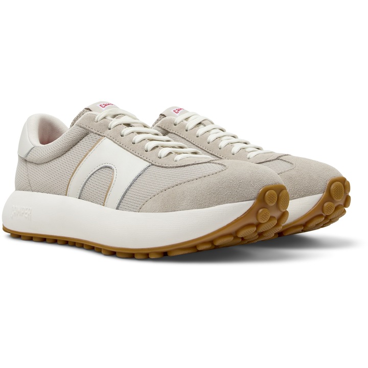 Camper, Pantofi sport din material textil cu garnituri de piele intoarsa Pelotas Athens, Gri cenusiu, Alb murdar, 45