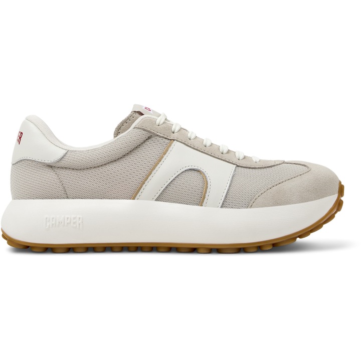 Camper, Pantofi sport din material textil cu garnituri de piele intoarsa Pelotas Athens, Gri cenusiu, Alb murdar, 45