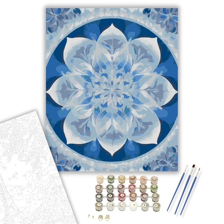 Számfestő készlet, Jégkristály Mandala, 40×50 cm, Keret nélkül, 3db ecset, akrilfestékek