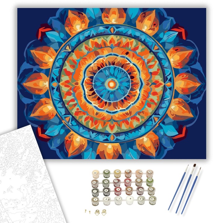 Számfestő készlet, Ragyogó Többrétegű Mandala, 40×50 cm, Keret nélkül, 3db ecset, akrilfestékek