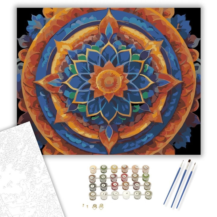 Számfestő készlet, Szivárványos Csakra Mandala, 40×50 cm, Keret nélkül, 3db ecset, akrilfestékek
