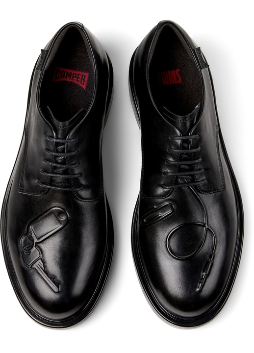 Camper, Pantofi de piele cu detalii in relief Dean, Negru, 44