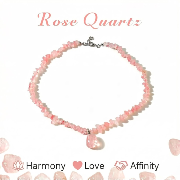 Pink Mist Forest: Colier din piatra bruta de cuart roz natural