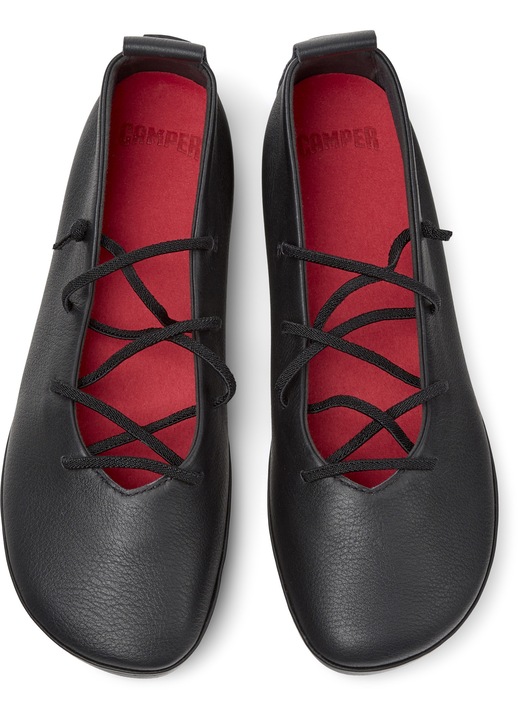 Camper, Balerini din piele cu sireturi Right Nina, Negru